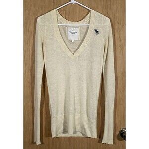 Vtg Y2K Abercrombie & Fitch Women's S Wool Sweater V-Neck Oversized Sleeves Logo